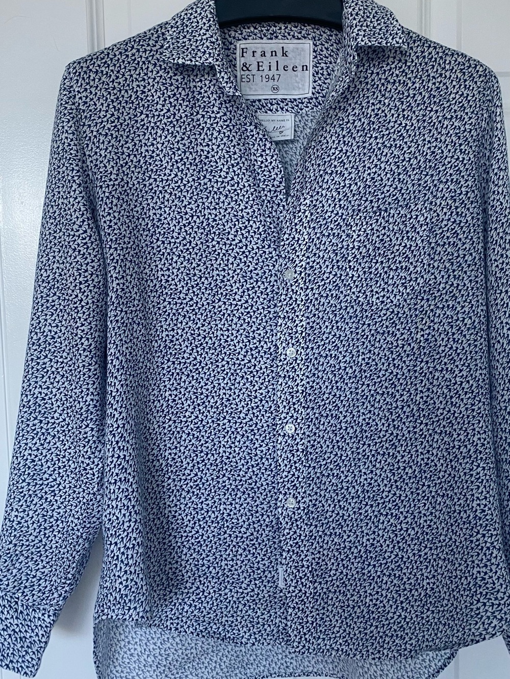 Frank & Eileen Navy and White Bird Microprint Shirt